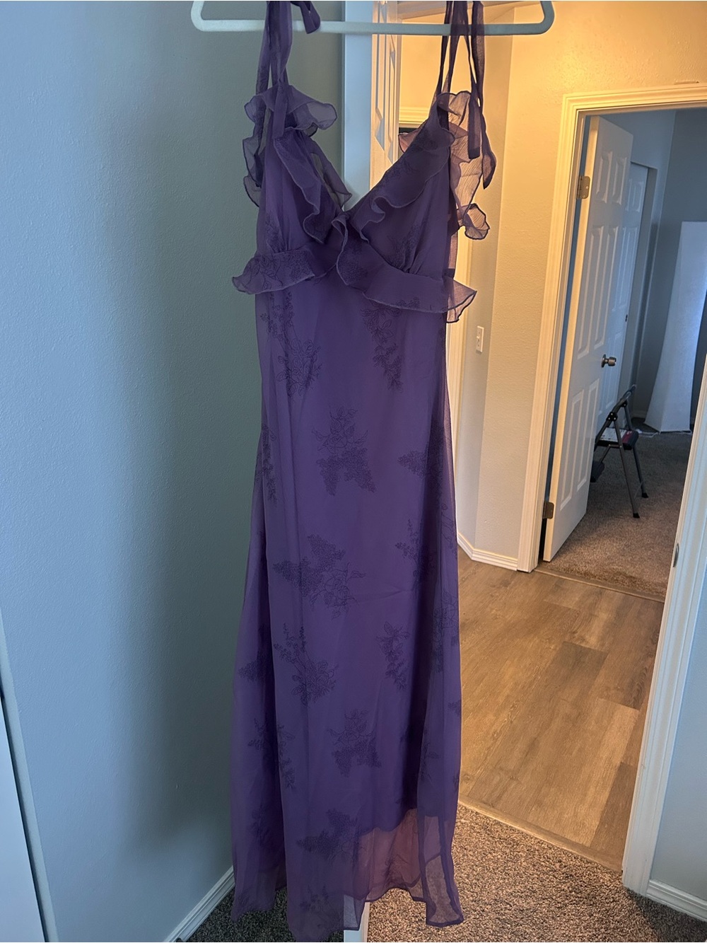 RIHOAS Lavender Ruffle-Strap Chiffon Maxi Dress